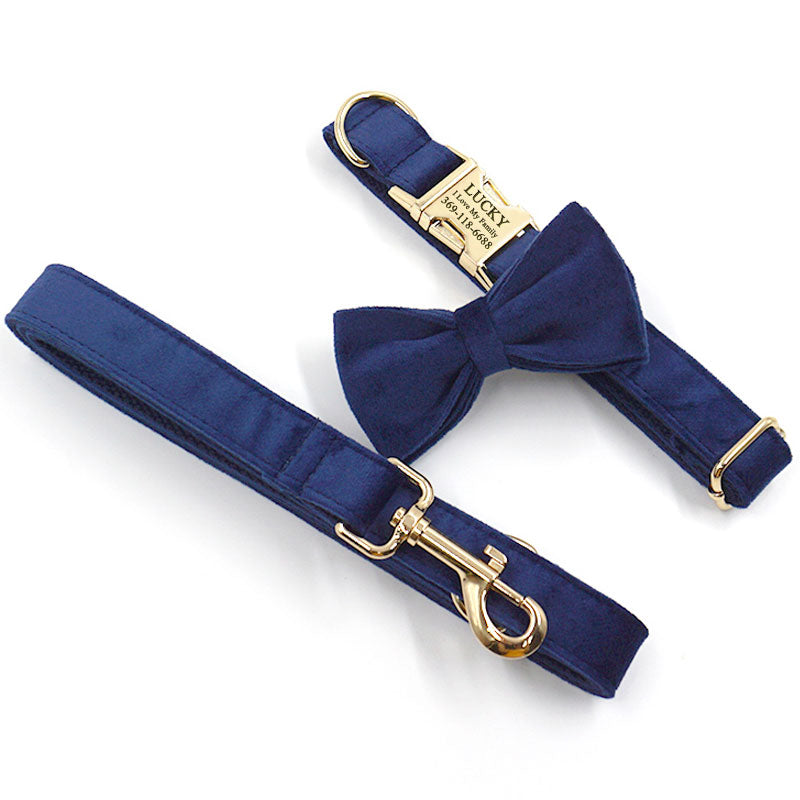 Navy Blue Monogram Bow Tie Dog Collar