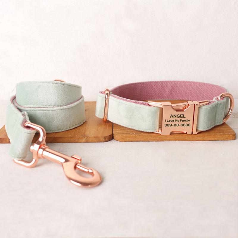 PETDURO Personalized Cat Collar Rose Gold Buckle Cute Mint Blue Velvet