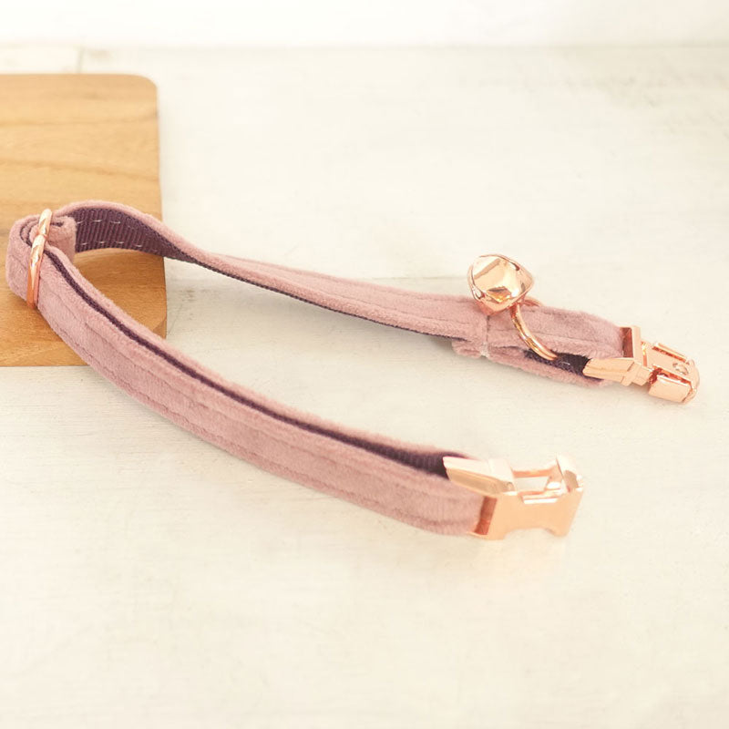 Velvet Adjustable Cat Collar with Metal Rose Gold Buckle and Bell