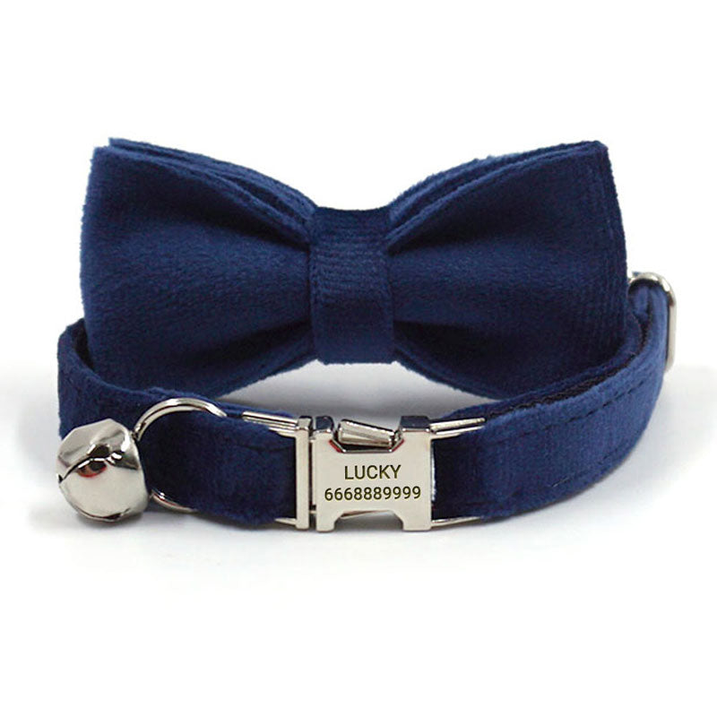 Personalized Cat Collar Velvet ID Engraving Name Tag Collar for Cat  Necklace Puppy Kitten Bell Bow tie Custom Small Dog Collar