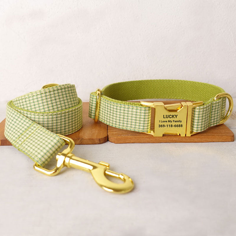 Print Personalized All Seasons Plaid Vintage PU Leather Dog Collar