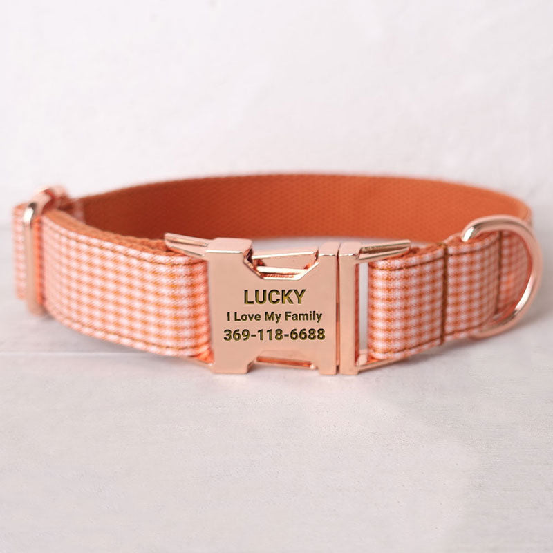 PETDURO Personalized Cat Collar Engraved Gold Buckle Blue Plaid