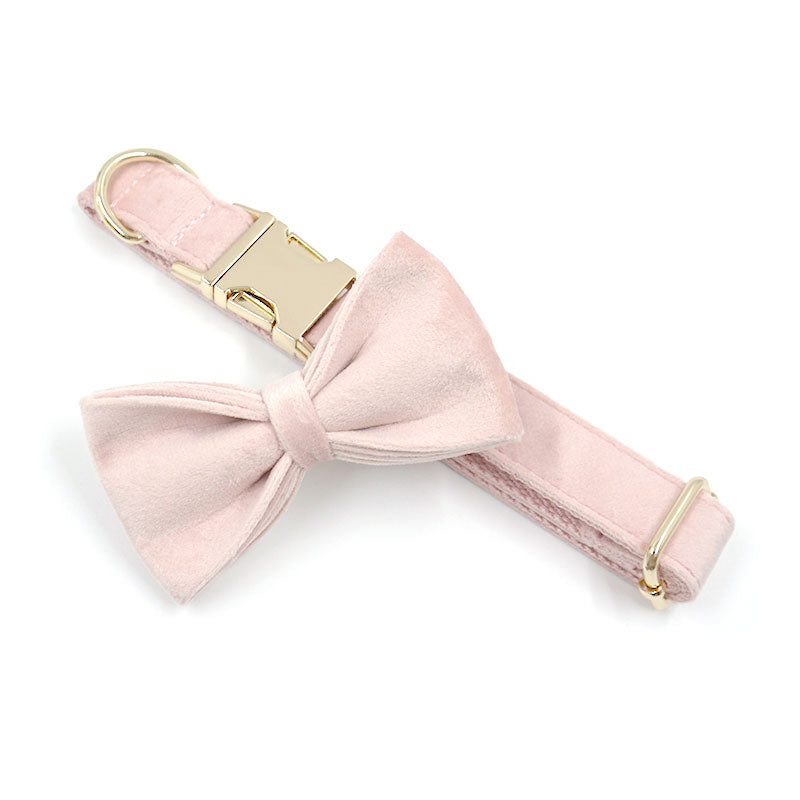 Cute Pink Dog Collar or Leash Set with Bow Tie for Big and Small Dog Cotton  Fabric Collar Rose Gold Metal Buckle Pet Products