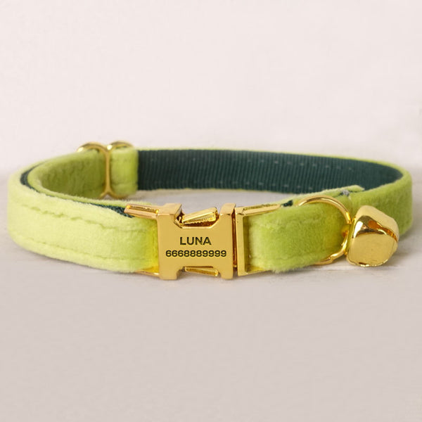 PETDURO Personalized Cat Collar Bright Gold Buckle Cute Red Velvet