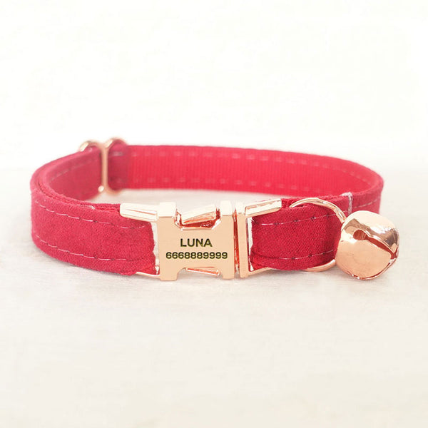 Velvet Adjustable Cat Collar with Metal Rose Gold Buckle and Bell, Red –  SPRING NOTION