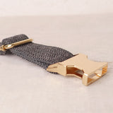 Personalized Dog Collar Set Engraved Gold Buckle Grey Tweed